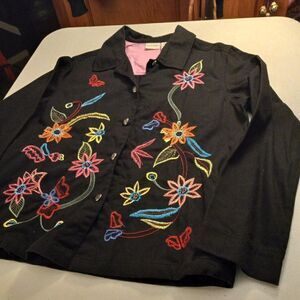 White Stag Black Floral Embroidered Jacket